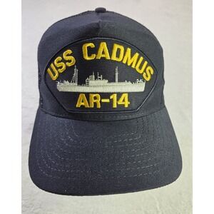 USS Cadmus AR-14 Hat Vintage Eagle Crest USA Navy Ship Military Trucker Cap